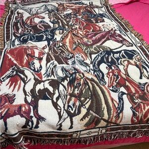 Horse Motif Woven Throw Blanket